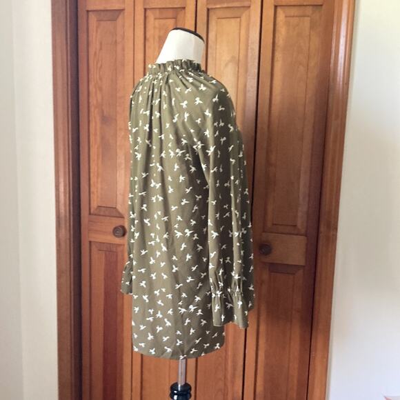 Kaari Blue Green Bird Print Pullover Top, Size M - Picture 3 of 8